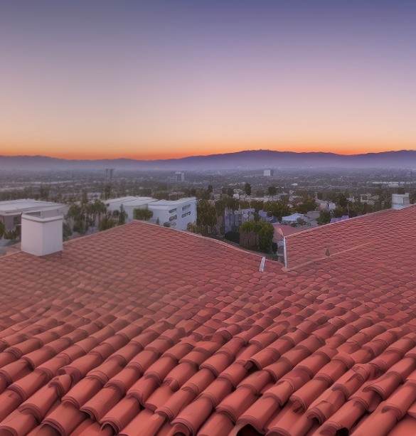 Los Angeles Commercial Building with Tile Roof at Sunset